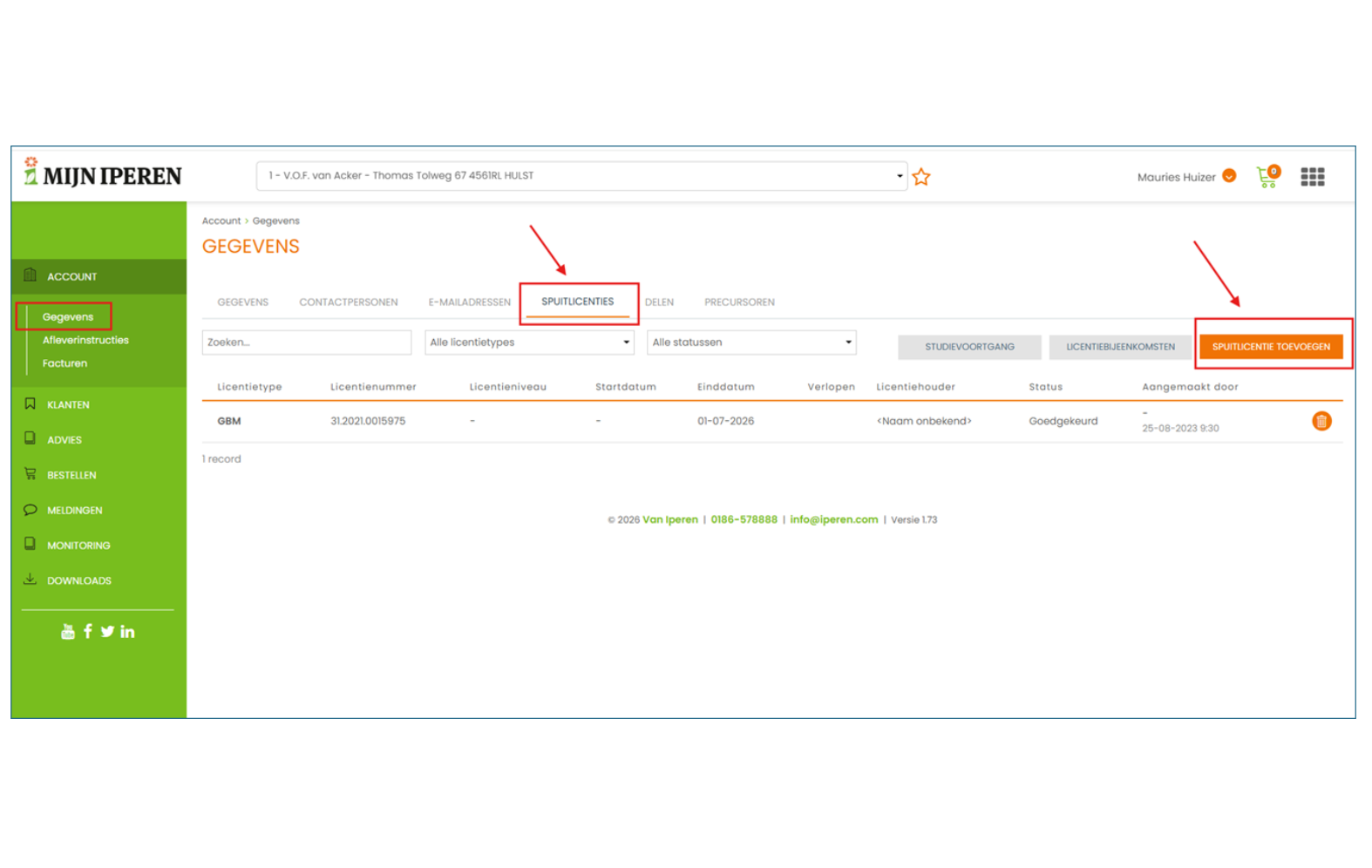 Afbeelding Mijn Iperen TIP – Spuitlicentie toevoegen